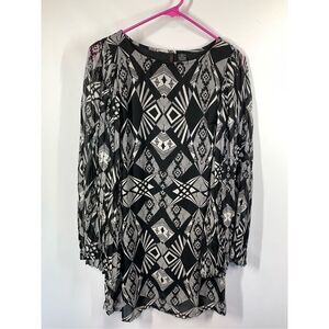 Fire Los Angeles Women's Aztec Wide Pleat Sleeve dress Black White Small NWT